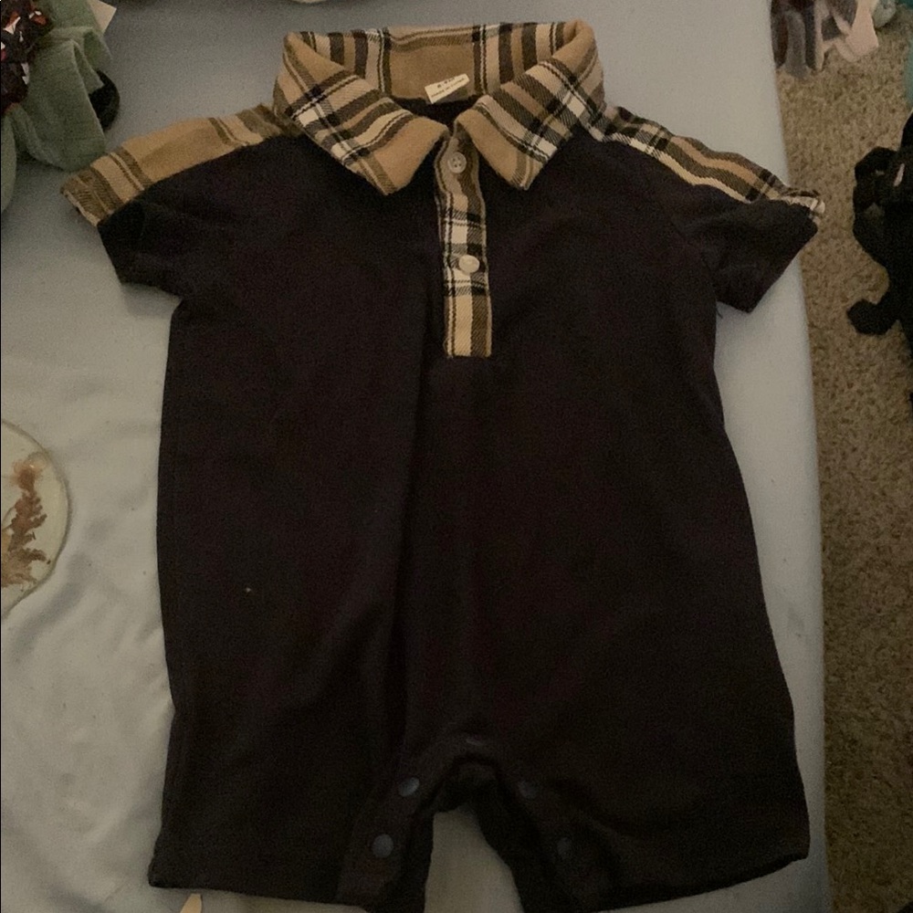 SHEIN Baby Romper with Plaid Detail